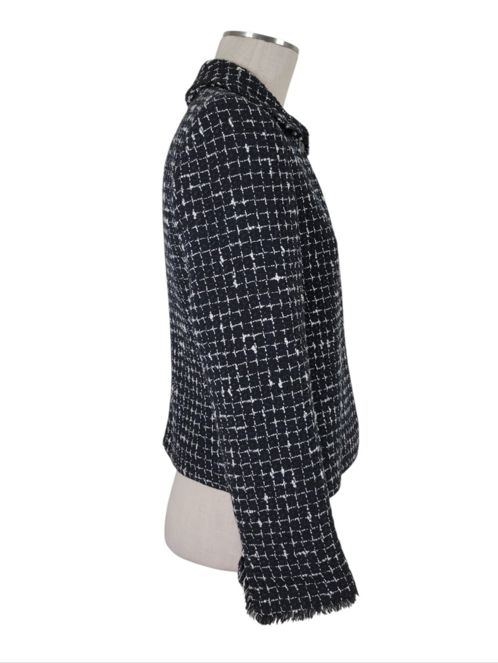 Linda Allard Ellen Tracy Tweed Skirt Suit Set Size 6 Black White Fringe Trim - Picture 4 of 11